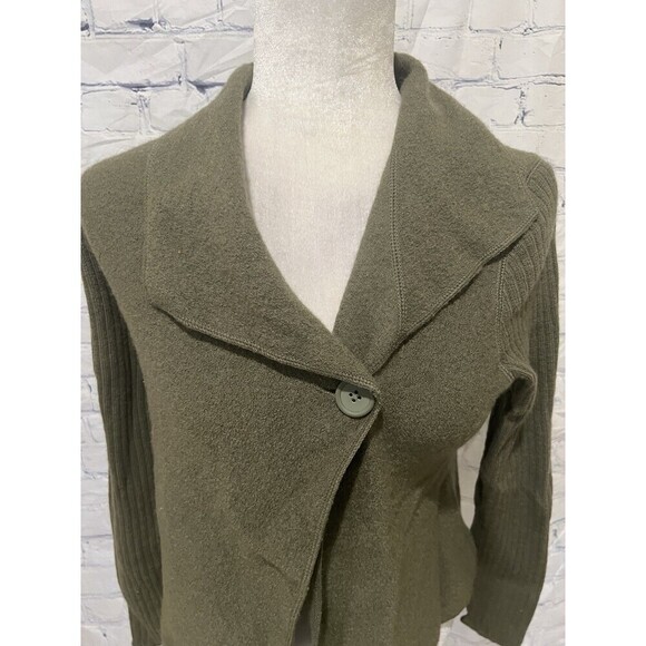 Mercer & Madison Cardigan Sweater Ladies Olive Green Wool Button Small Petite - Picture 2 of 6